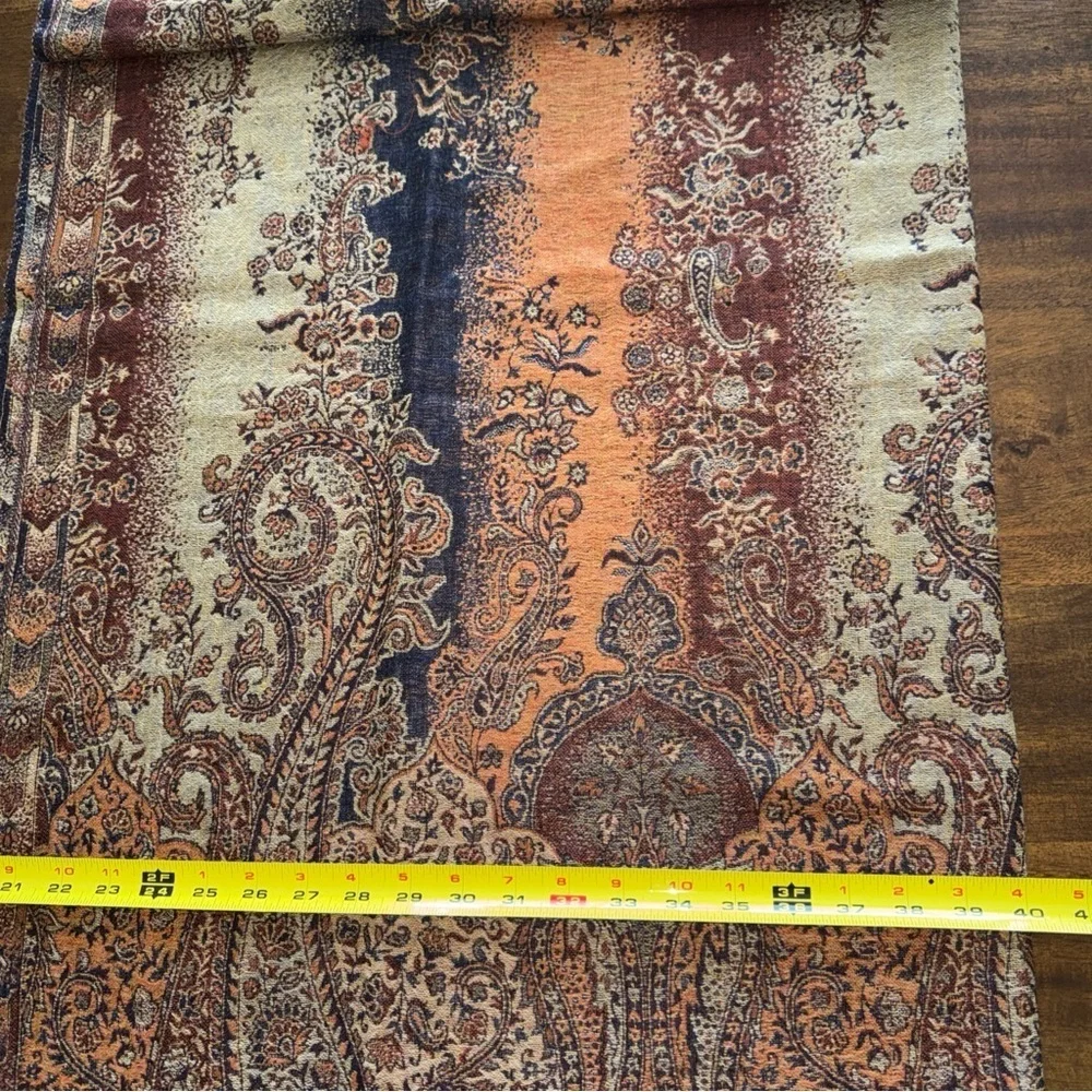 Klaus Duffy Pashmina Scarf Brown Earth Tone Floral Fringe 100% Wool 40